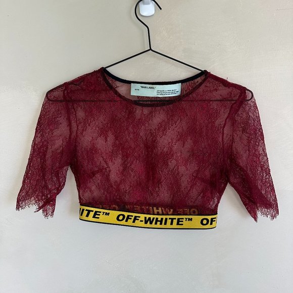 Off-White Tops - Off-White Main Label c/o Virgil Abloh Red Lace Crop Top SZ XS